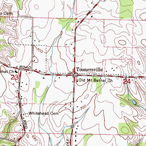 Topographic Map of Toonersville, AL