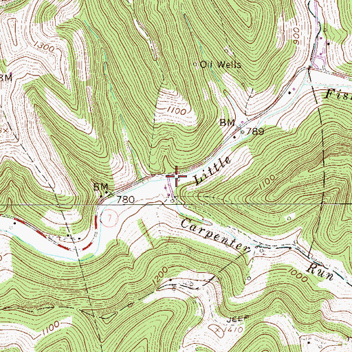 Topographic Map of Carpenter Run, WV