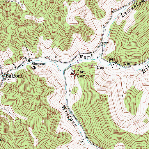 Topographic Map of Carr Cemetery, WV