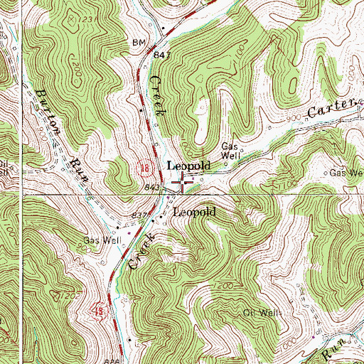 Topographic Map of Carter Camp Run, WV
