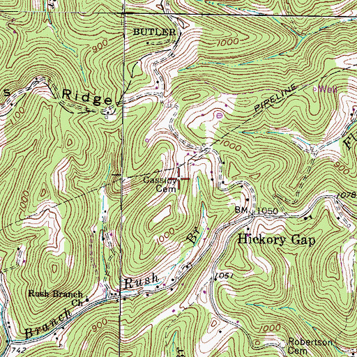 Topographic Map of Cassidy Cemetery, WV
