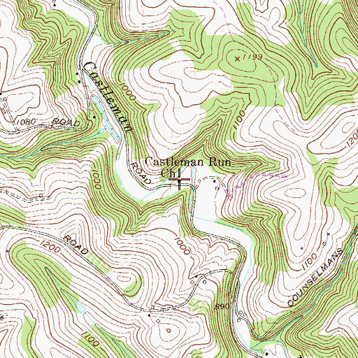 Topographic Map of Castleman Run Church, WV