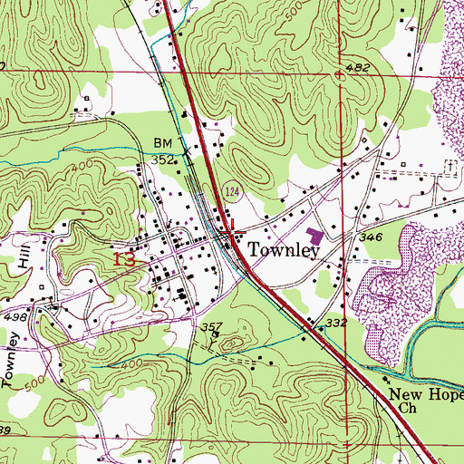 Topographic Map of Townley, AL