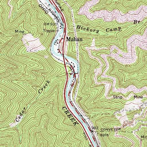 Topographic Map of Cedar Creek, WV
