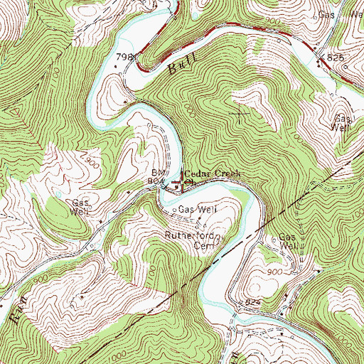Topographic Map of Cedar Creek Church, WV
