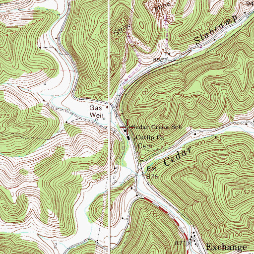 Topographic Map of Cedar Creek School (historical), WV