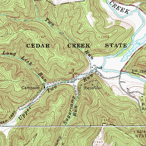 Topographic Map of Cedar Creek State Park, WV