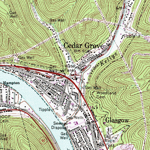 Topographic Map of Cedar Grove, WV