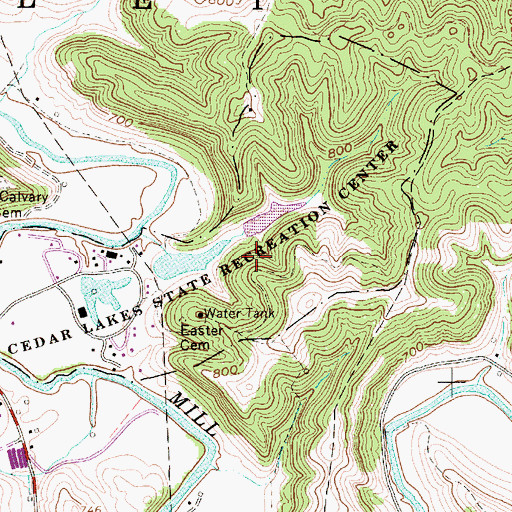 Topographic Map of Cedar Lakes State Recreation Center, WV