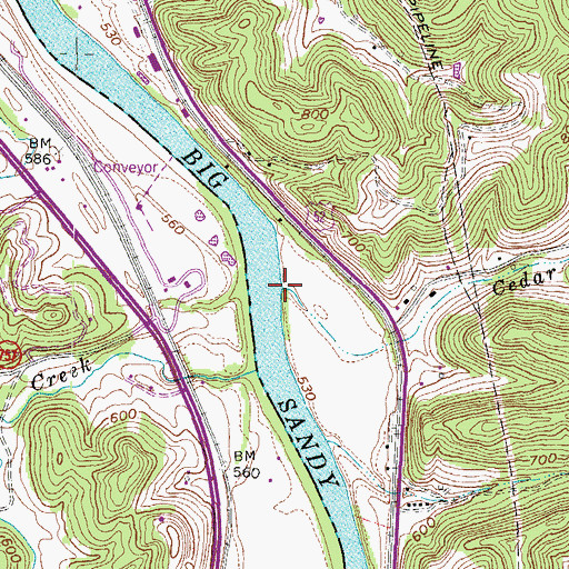Topographic Map of Cedar Run, WV