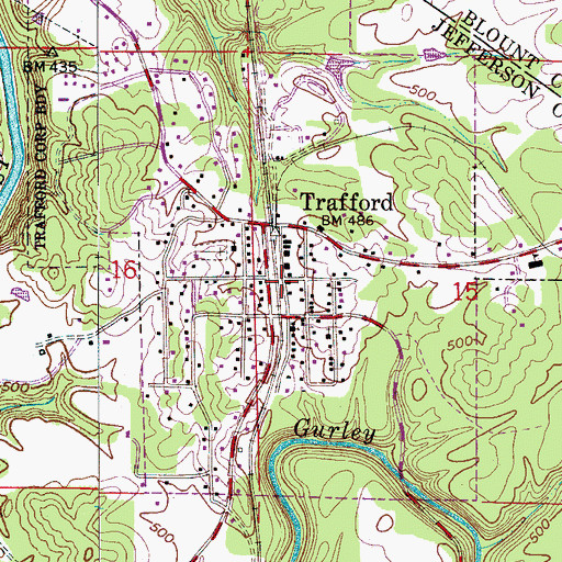 Topographic Map of Trafford, AL