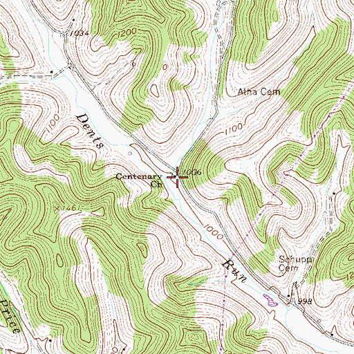 Topographic Map of Centenary Church, WV
