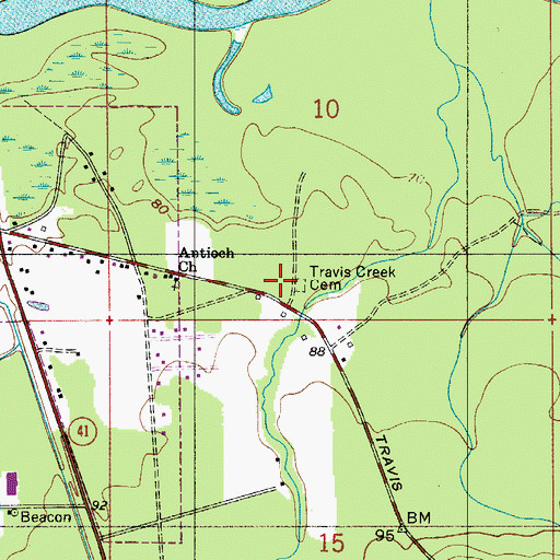 Topographic Map of Travis Creek Cemetery, AL