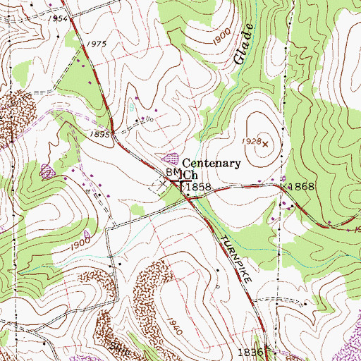 Topographic Map of Centenary United Methodist Church, WV