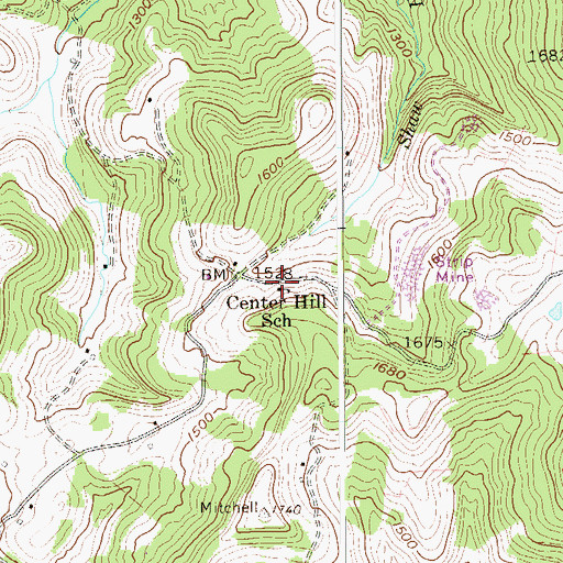 Topographic Map of Center Hill School (historical), WV