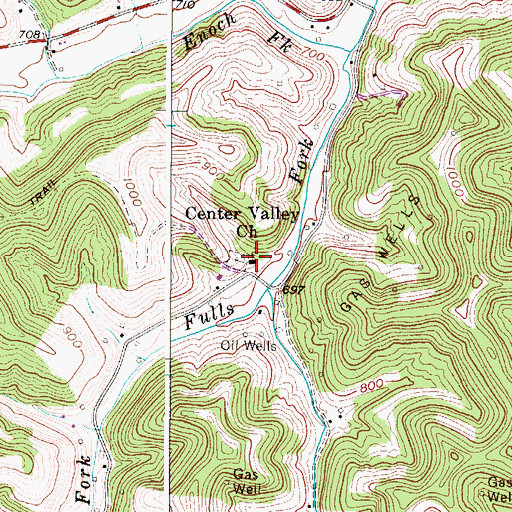 Topographic Map of Center Valley United Methodist Church, WV