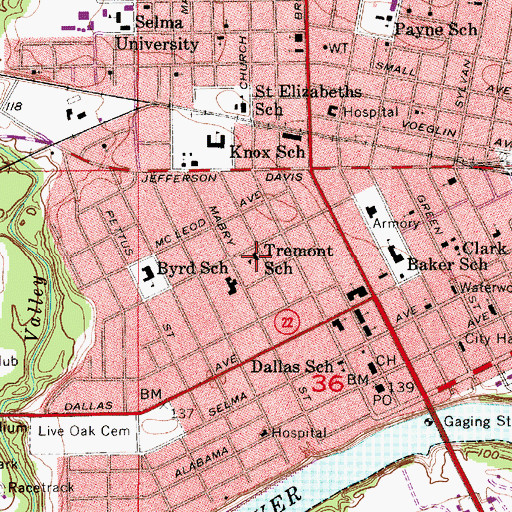 Topographic Map of Tremont School, AL