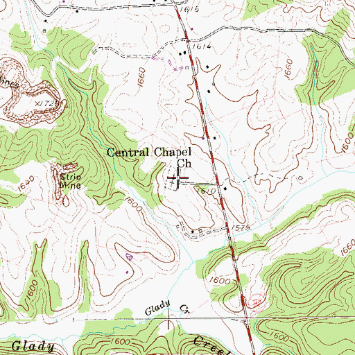 Topographic Map of Central Chapel Church, WV