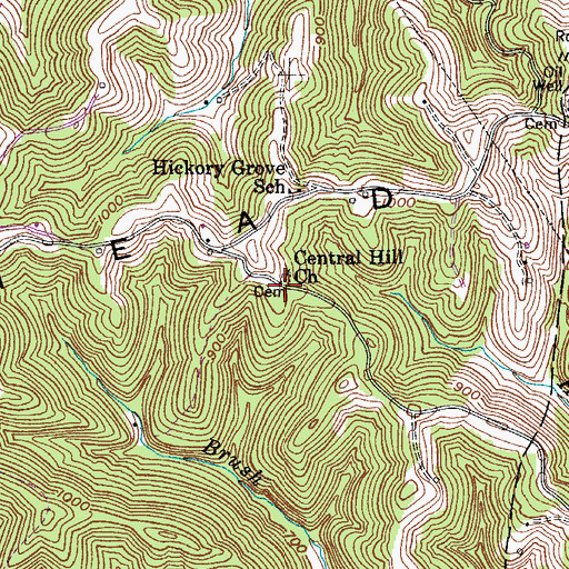 Topographic Map of Central Hill Church, WV