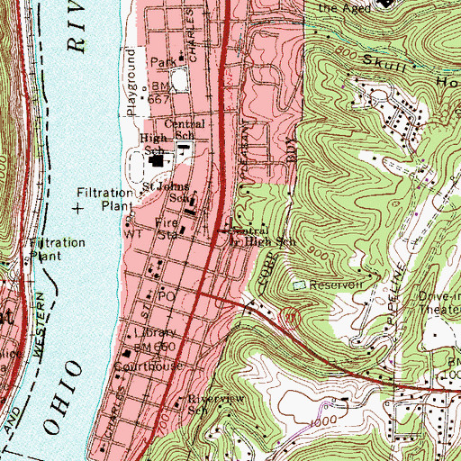 Topographic Map of Central Junior High School (historical), WV