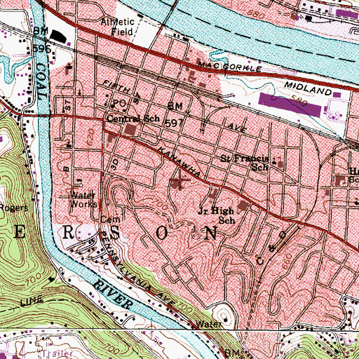 Topographic Map of Central Elementary School, WV