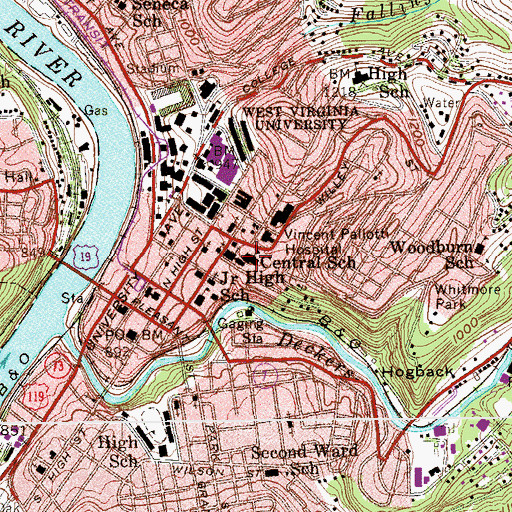 Topographic Map of Central School (historical), WV