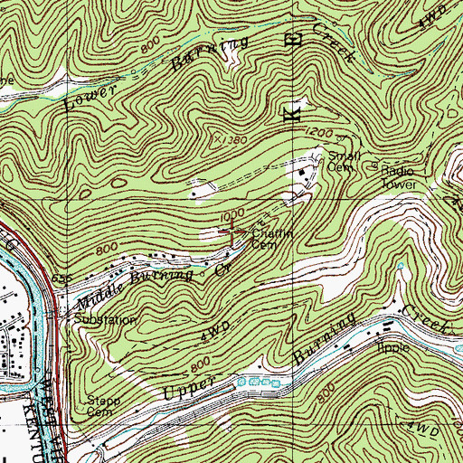 Topographic Map of Chaffin Cemetery, WV