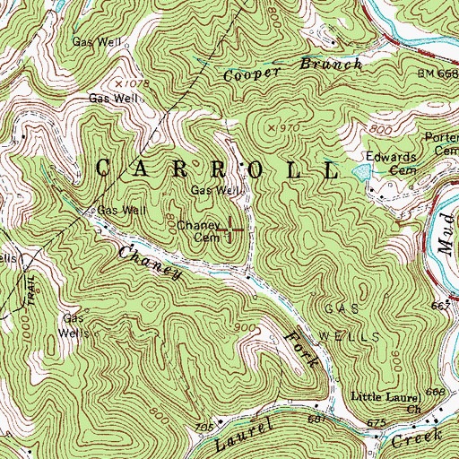 Topographic Map of Chaney Cemetery, WV