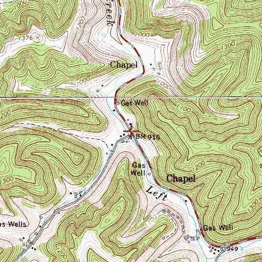 Topographic Map of Chapel, WV