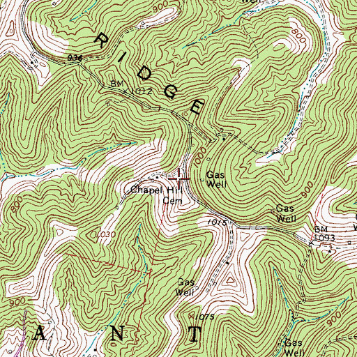 Topographic Map of Chapel Hill Cemetery, WV