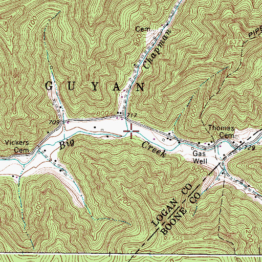 Topographic Map of Chapman Branch, WV