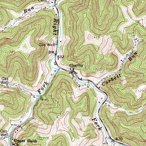 Topographic Map of Charity Church, WV