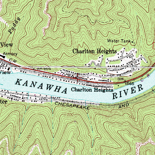 Topographic Map of Charlton Heights, WV