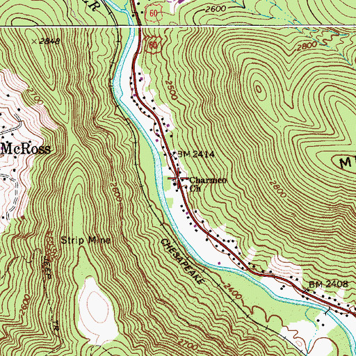 Topographic Map of Charmco Church, WV