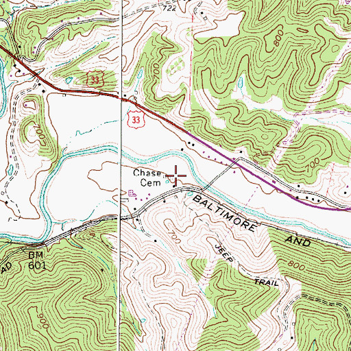 Topographic Map of Chase Cemetery, WV
