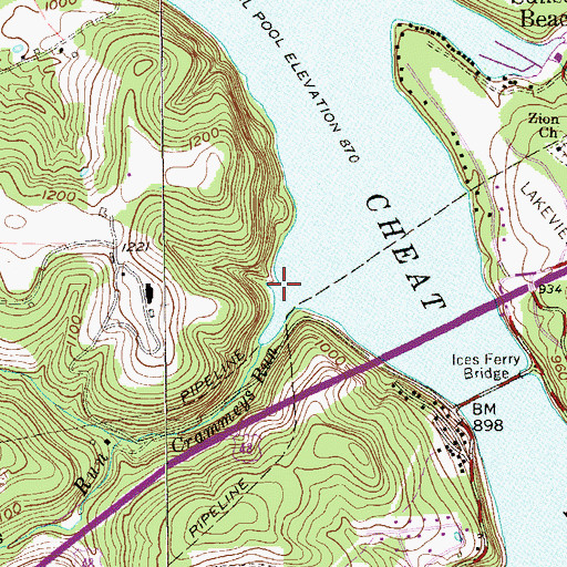 Topographic Map of Cheat Lake, WV