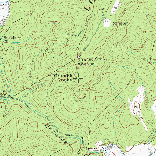 Topographic Map of Cheeks Rocks, WV