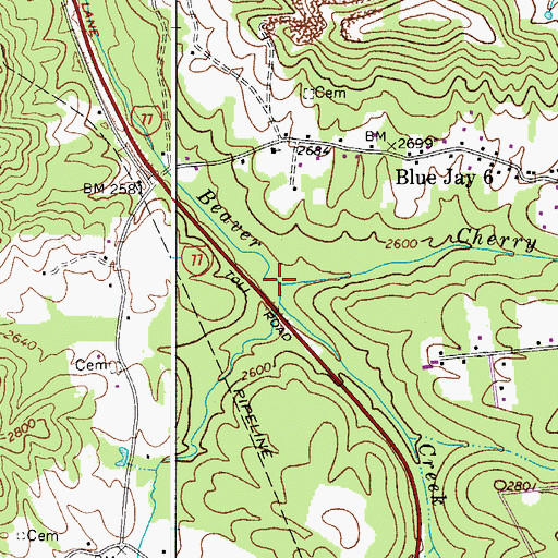 Topographic Map of Cherry Creek, WV