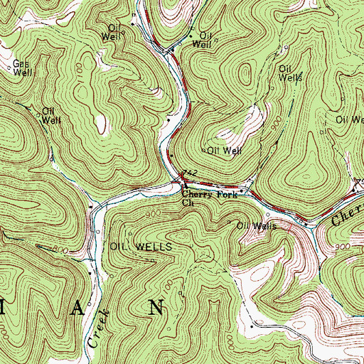 Topographic Map of Cherry Fork, WV