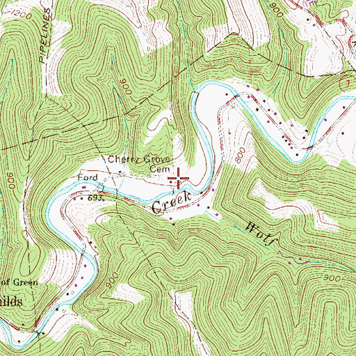 Topographic Map of Cherry Grove Cemetery, WV
