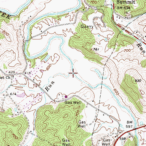 Topographic Map of Cherrycamp Run, WV