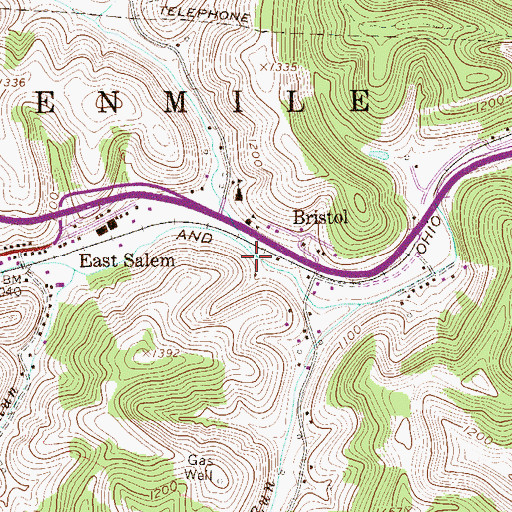Topographic Map of Cherrycamp Run, WV