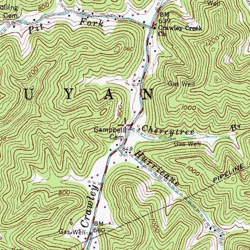 Topographic Map of Cherrytree Branch, WV