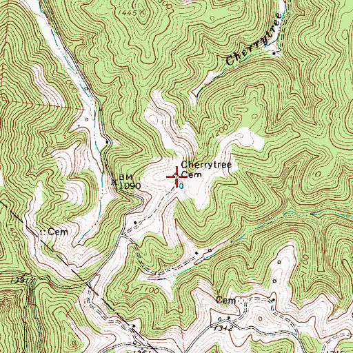 Topographic Map of Cherrytree Cemetery, WV