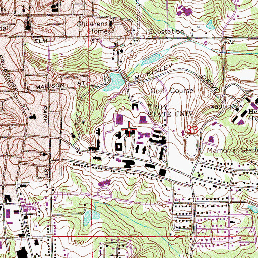 Topographic Map of Troy University, AL