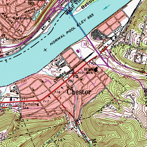 Topographic Map of Chester, WV