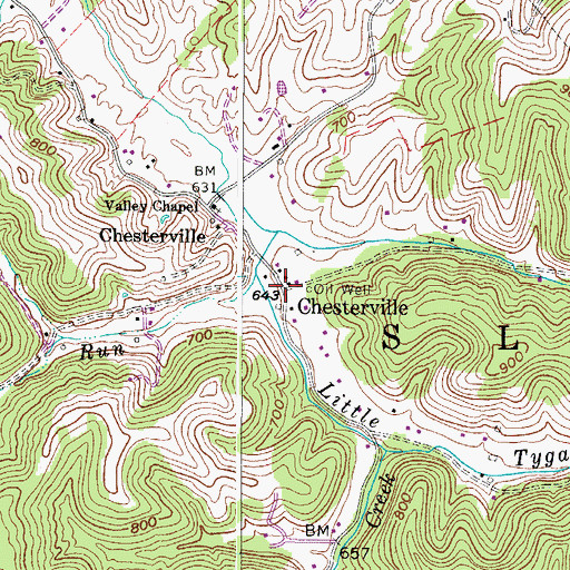 Topographic Map of Chesterville, WV