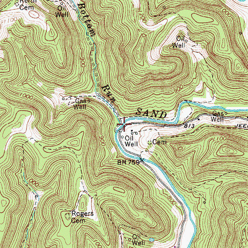 Topographic Map of Chestnut Bottom Run, WV