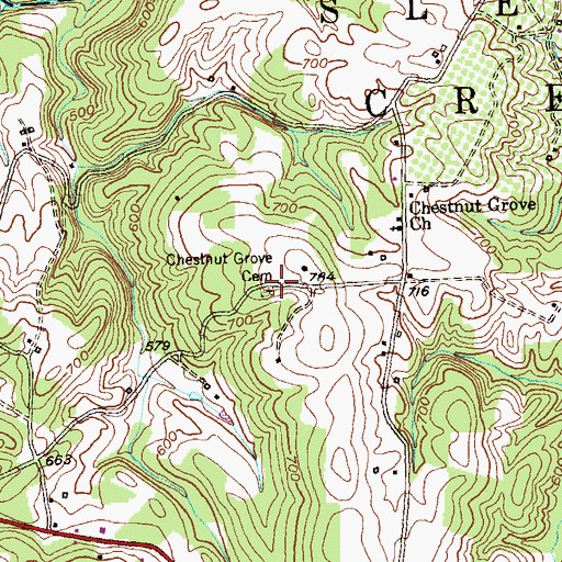 Topographic Map of Chestnut Grove Cemetery, WV