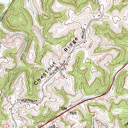 Topographic Map of Chestnut Ridge, WV